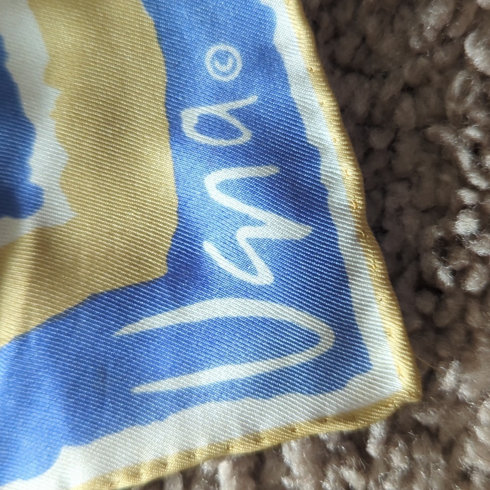 Vera Long Silk Scarf Abstract Design Blue Gold White Quiet Luxury Designer - Picture 9 of 13